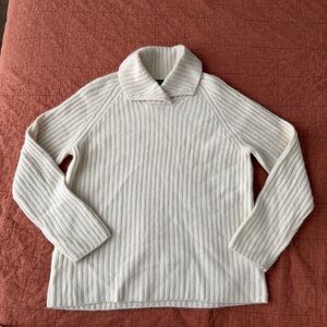 Vintage Lauren Ralph Lauren Ribbed Knit Sweater Petite L Ivory White Wool Blend